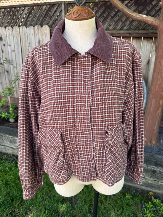 Lucky Brand Jackets & Blazers - Lucky Brand Cropped Utility Jacket Houndstooth Brown Corduroy Collar Women's XL